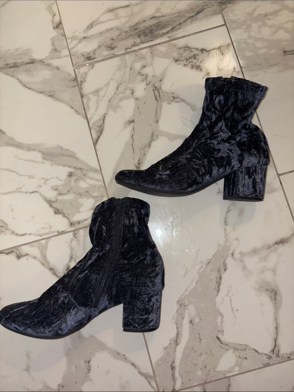 Steve Madden Crushed Velvet Ankle Booties in navy blue